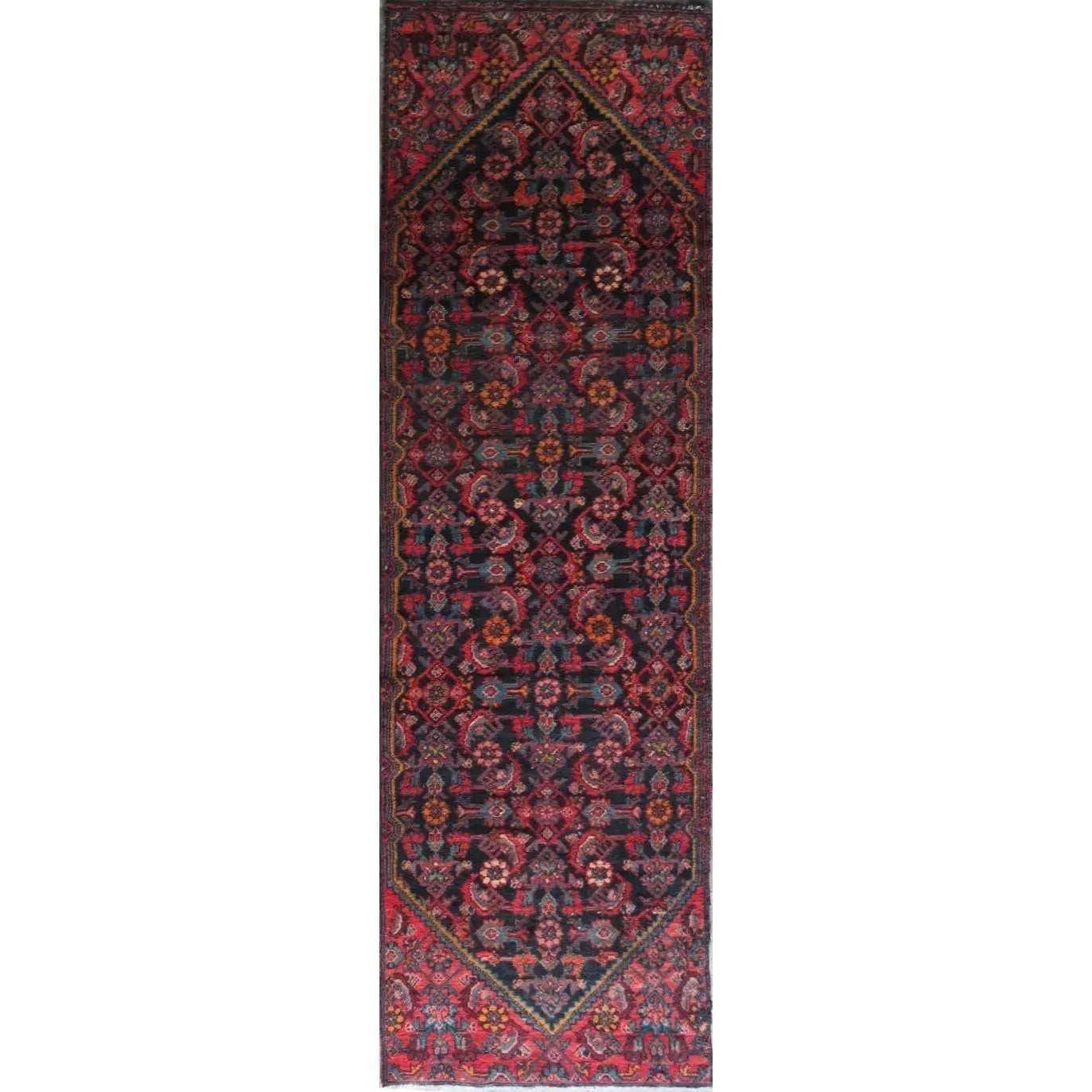One Of The Kind Hand-Knotted Persian Wool Rug _ Luxurious Vintage Design, 10'6" x 2'10", Artisan Crafted
